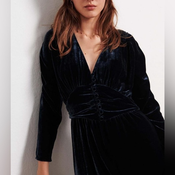 ba&sh Velvet Silk Blend Dress in Midnight Blue Black - Picture 1 of 12